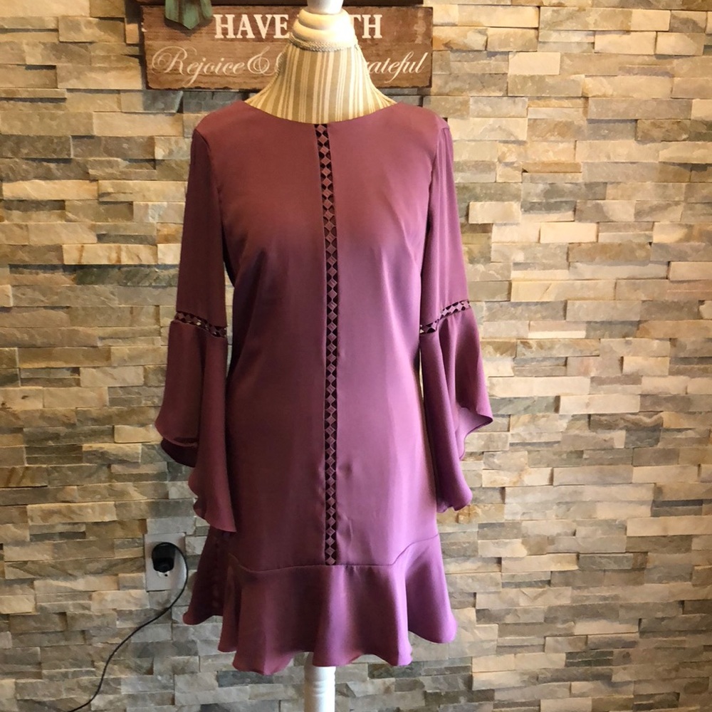 White House Black Market Purple Bell Sleeve Sheath Dress